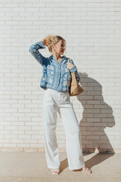 Petals and Sky Embroidered Cropped Tunic - MATCHING MASTER