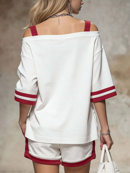 Ladies' two-piece set: off-shoulder top + shorts - BundleWear
