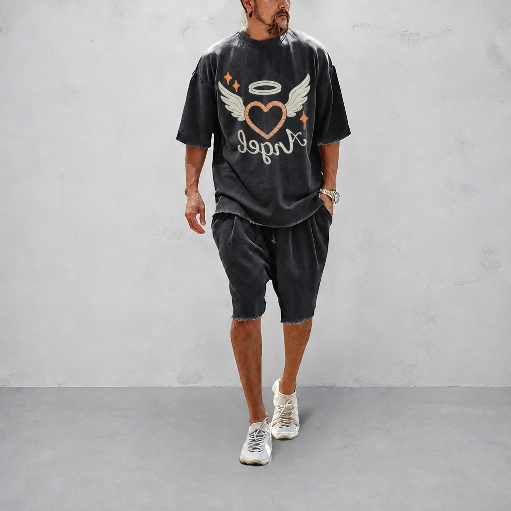 "Angel of Love"Couple 100% Cotton Casual Loose Fit Sports Set - Breathable Moisture-Wicking 2-Piece Tracksuit