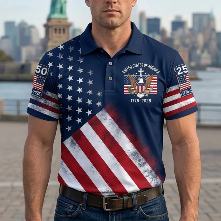 USA 250th Men's short-sleeved polo shirt ZM7014 - BundleWear