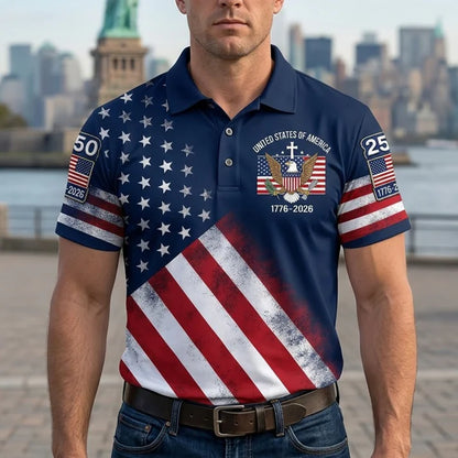 USA 250th Men's short-sleeved polo shirt ZM7014 - BundleWear