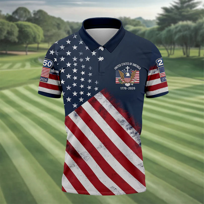 USA 250th Men's short-sleeved polo shirt ZM7014 - BundleWear