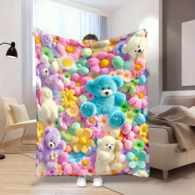 2D Teddy Pastel Floral Throw Blanket – Super Soft Kawaii