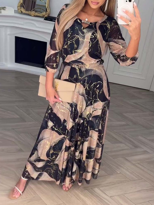 Patterned chiffon long dress - MATCHING MASTER