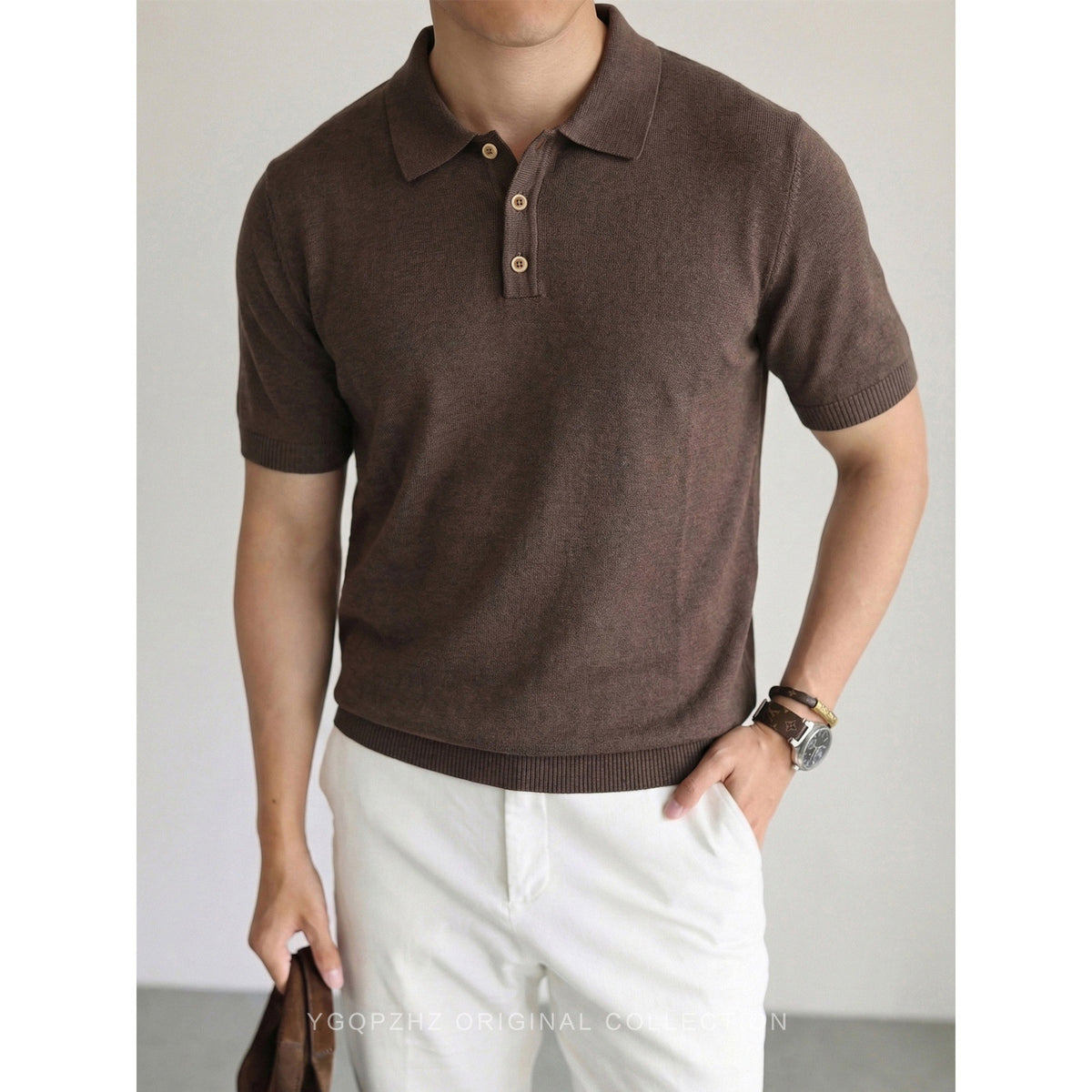 BundleWear™ Silk-Wool Polo | Fine-Ribbed Luxury Knit Short-Sleeve Top