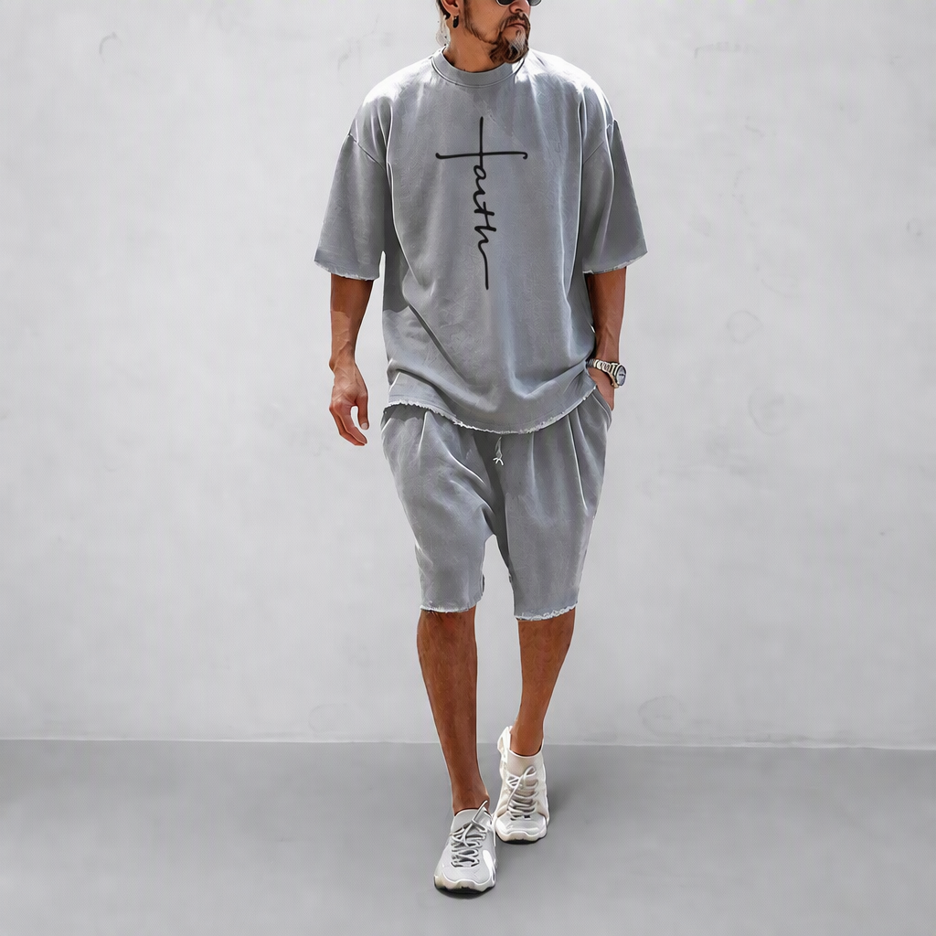 "Faith" Couple 100% Cotton Casual Loose Fit Sports Set - Breathable Moisture-Wicking 2-Piece Tracksuit