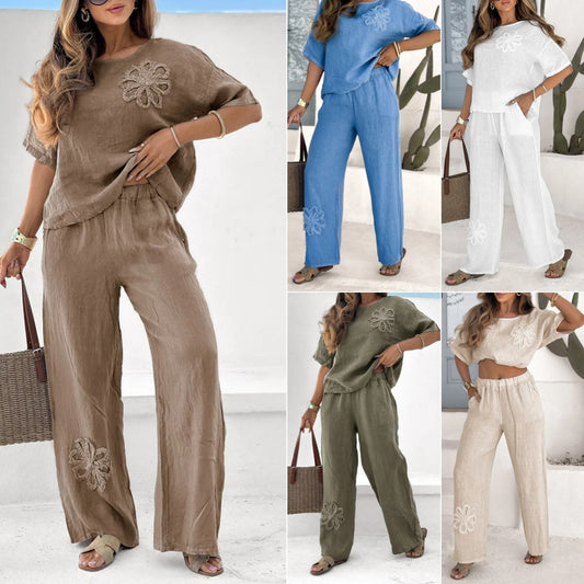 Ladies' embroidered cotton and linen suit