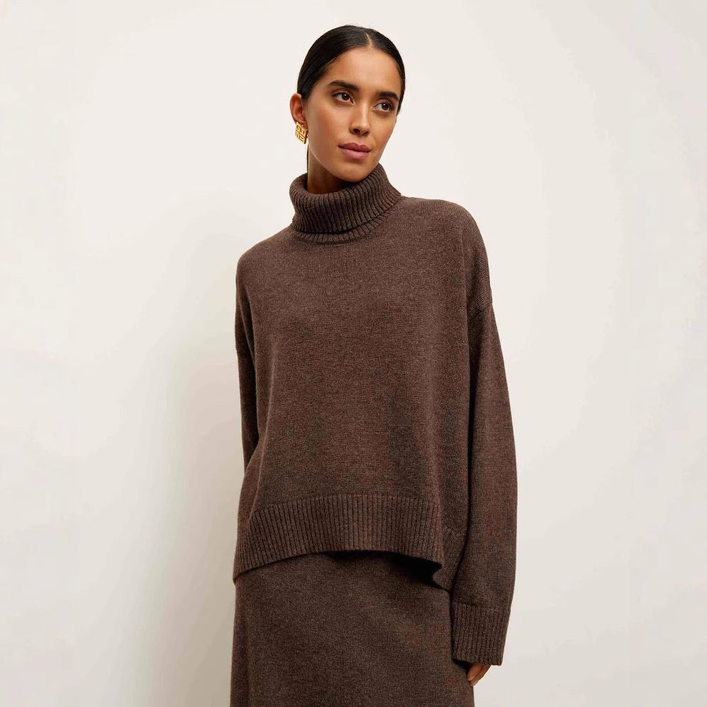 Ladies' High-neck top and fitted A-line skirt two-piece set