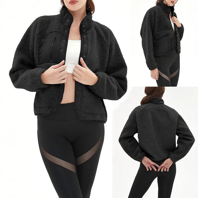 Ladies' Cropped Sherpa Lined Fleece Jacket