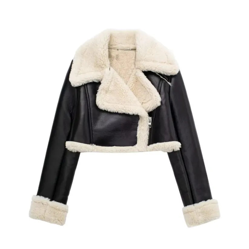Ladies' French casual double-faced lambskin short coat