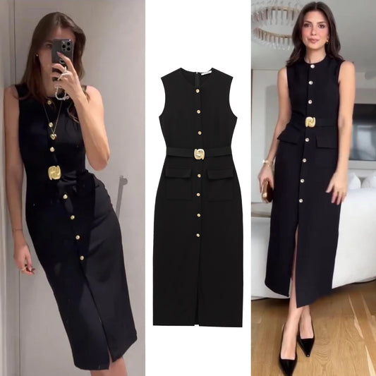 Sleeveless round neck dress (with belt) - MATCHING MASTER