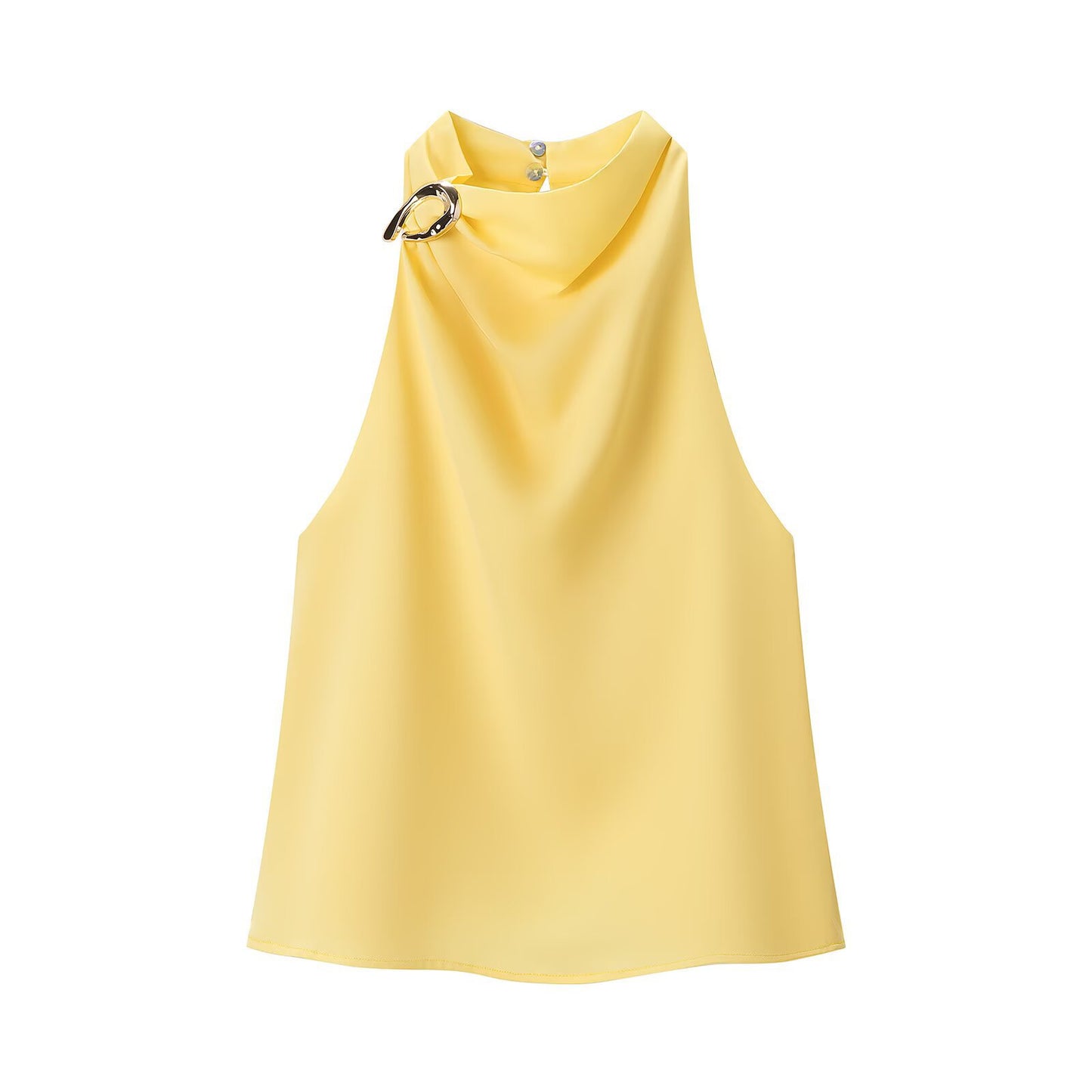 BundleWear™ Gilded Halter Top | Asymmetric Buckle & Draped Mock-Neck Tank