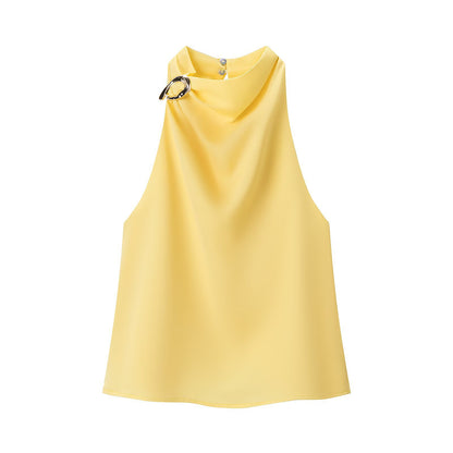 BundleWear™ Gilded Halter Top | Asymmetric Buckle & Draped Mock-Neck Tank