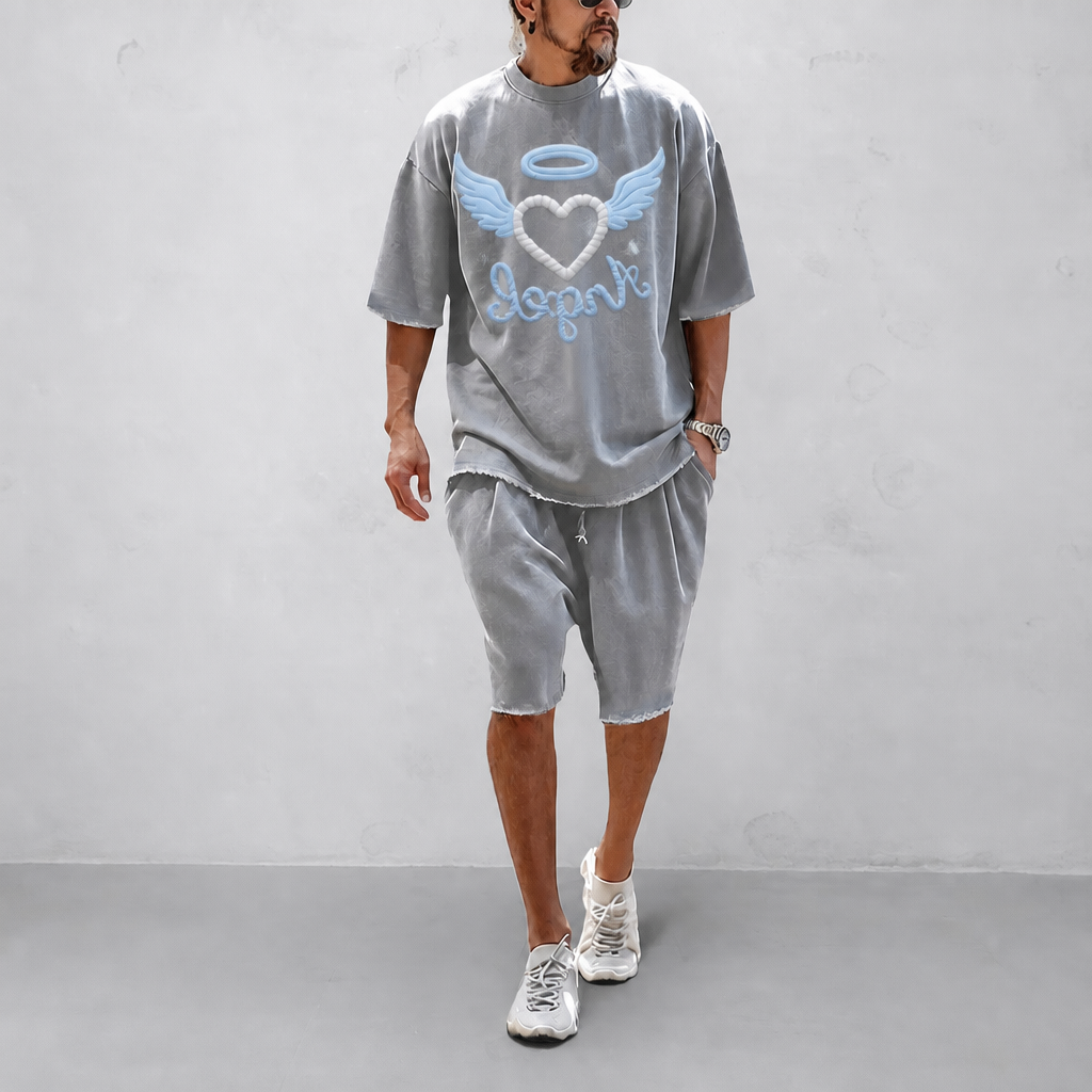 Couple 100% Cotton Casual Loose Fit Sports Set - Breathable Moisture-Wicking 2-Piece Tracksuit