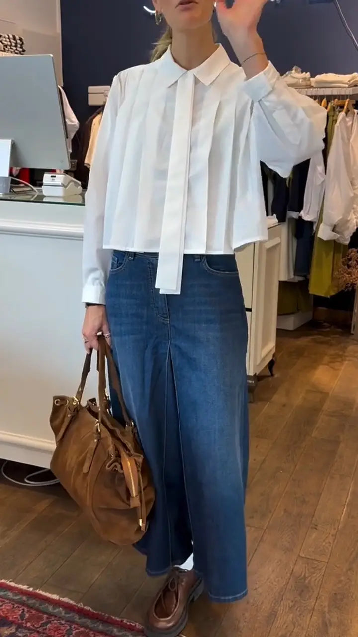 Ladies' Collared Pleated Top + Jeans Casual Suit - MATCHING MASTER