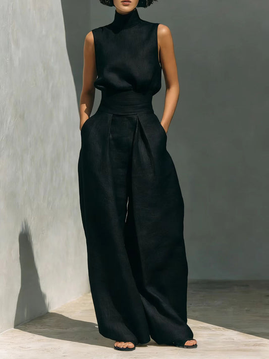 Cotton and linen sleeveless trouser casual suit