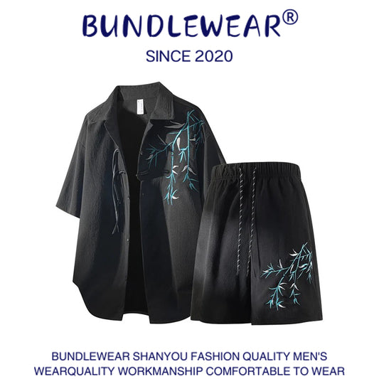 Bamboo embroidery men's loose suit