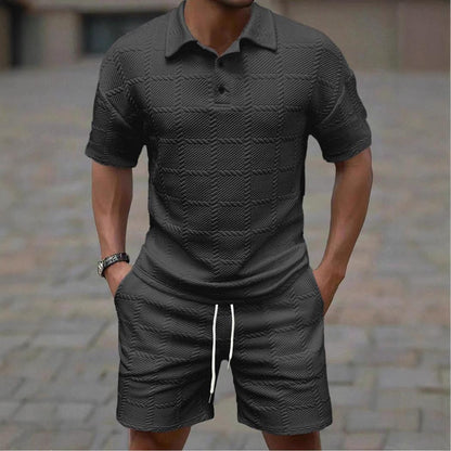 BundleWear™ Chevron-Knit Resort Set | Polo-Collar Shirt & Drawstring Leisure Shorts
