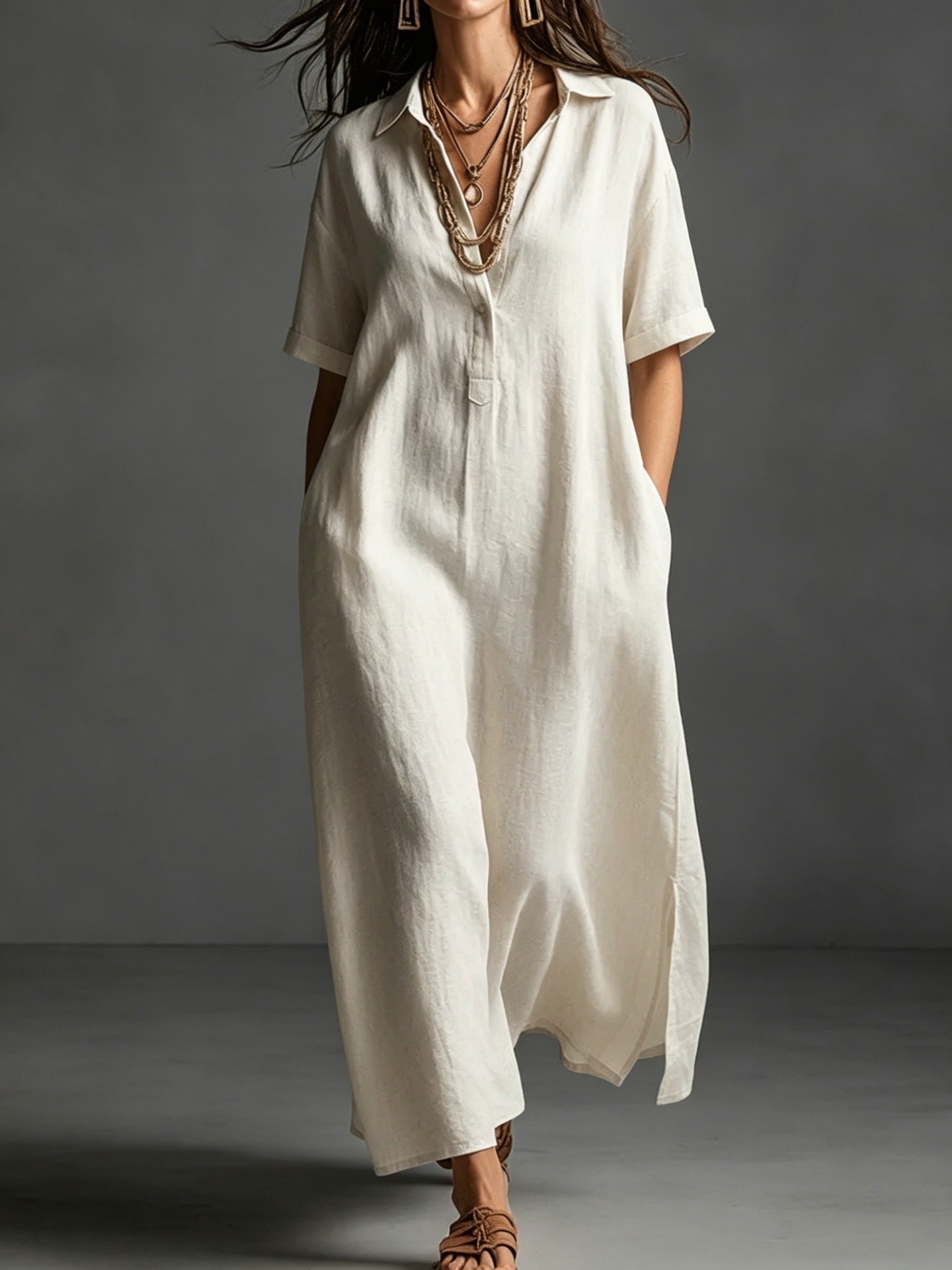 Black Button-Front Bohemian Shirt Maxi Dress - BundleWear