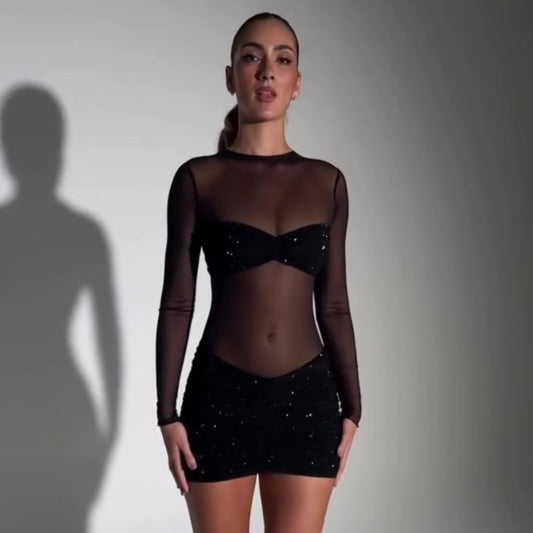 Mesh sequined bodycon dress - MATCHING MASTER
