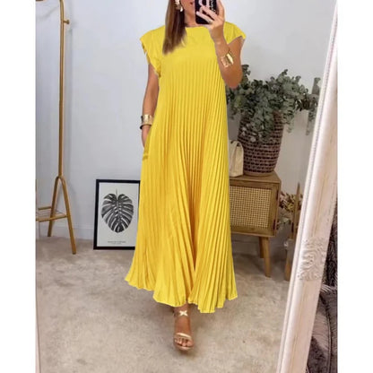 💕Women's pleated dress in solid color👗