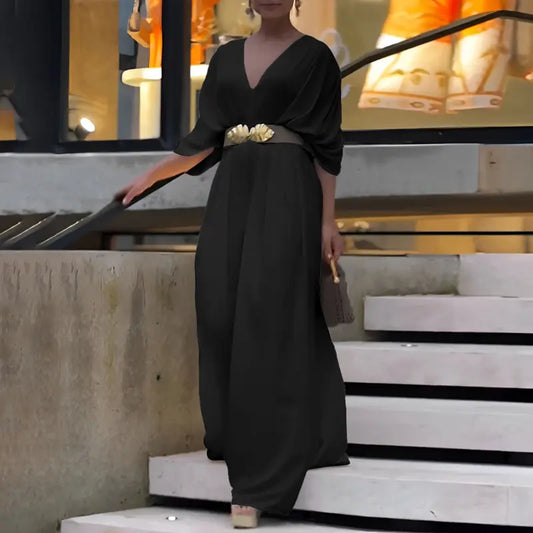 Women's V-Neck Half Sleeve Ruched Jumpsuit