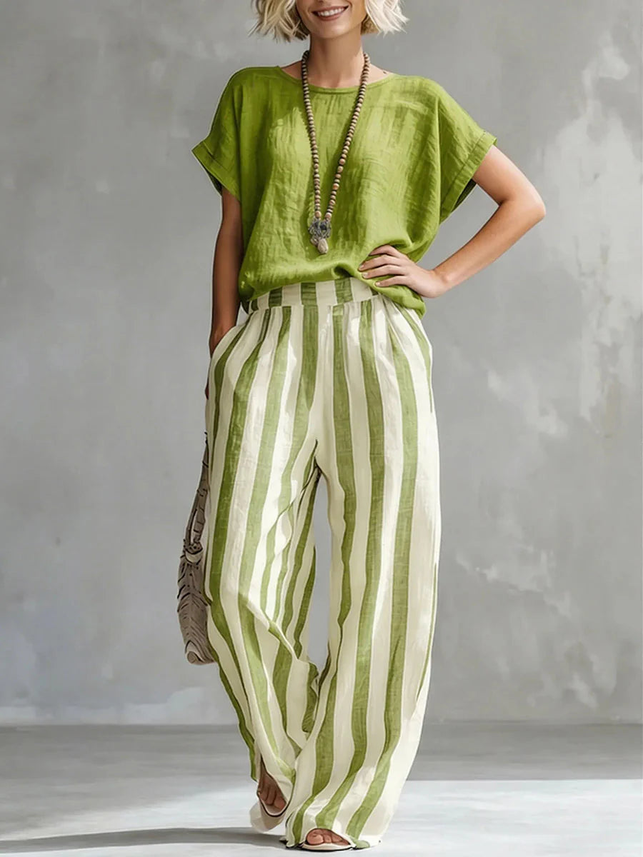 Classic Striped Linen Two-piece Set