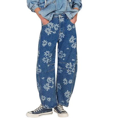 Flower Print Wide Leg Jeans