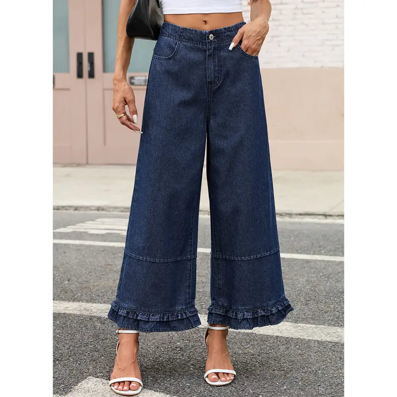 Ruffle Hem Wide Leg Jeans
