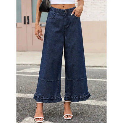Ruffle Hem Wide Leg Jeans