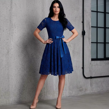BundleWear™ Floral Lace Bow Dress | Elegant Fitted Cocktail & Wedding Guest Midi