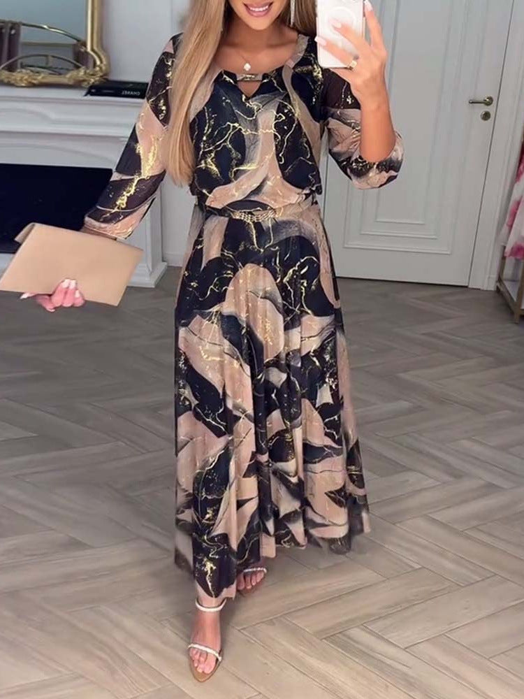 Patterned chiffon long dress - MATCHING MASTER