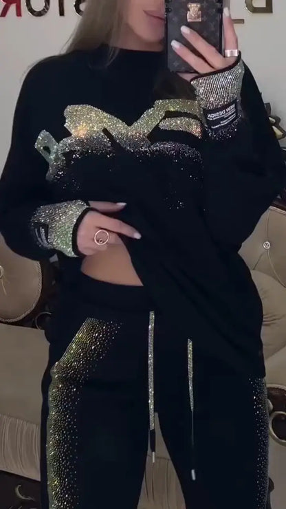 Ladies' Round Neck Rhinestone Casual Top - MATCHING MASTER