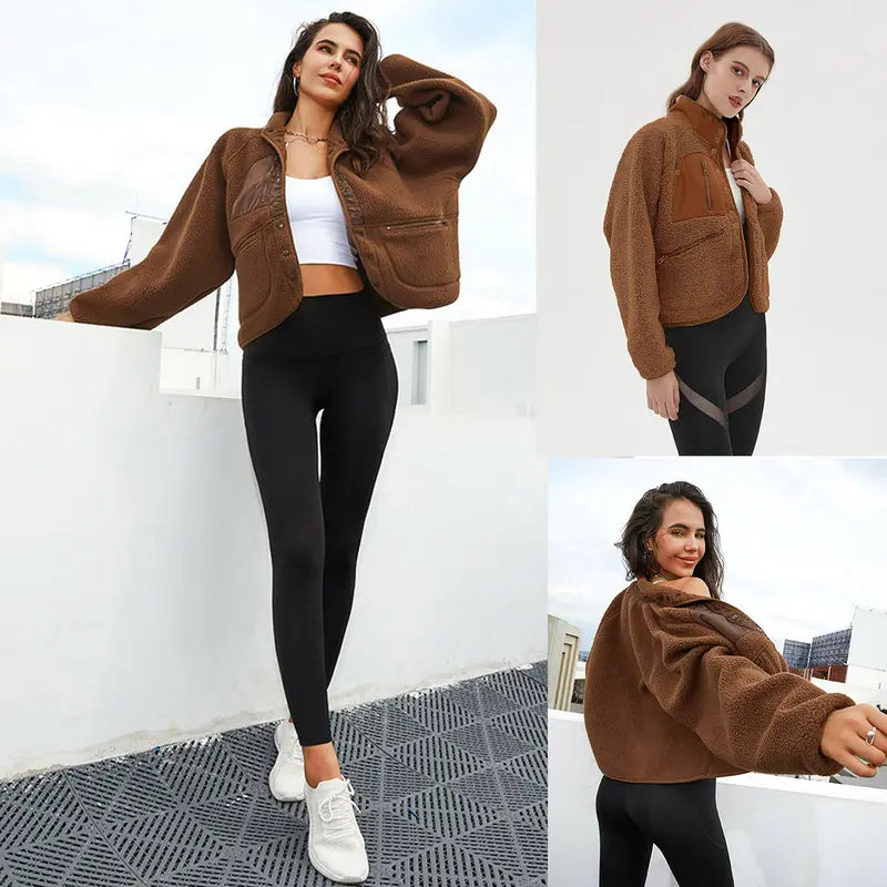 Ladies' Cropped Sherpa Lined Fleece Jacket