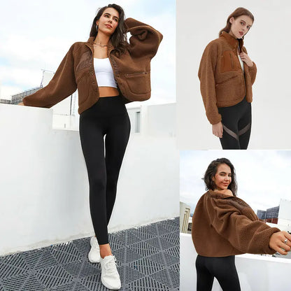 Ladies' Cropped Sherpa Lined Fleece Jacket