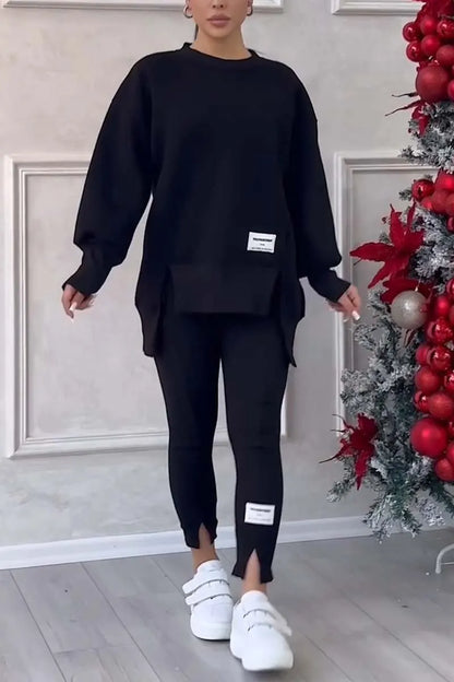 Ladies' Irregular Print Sweatshirt and Leggings Set - MATCHING MASTER