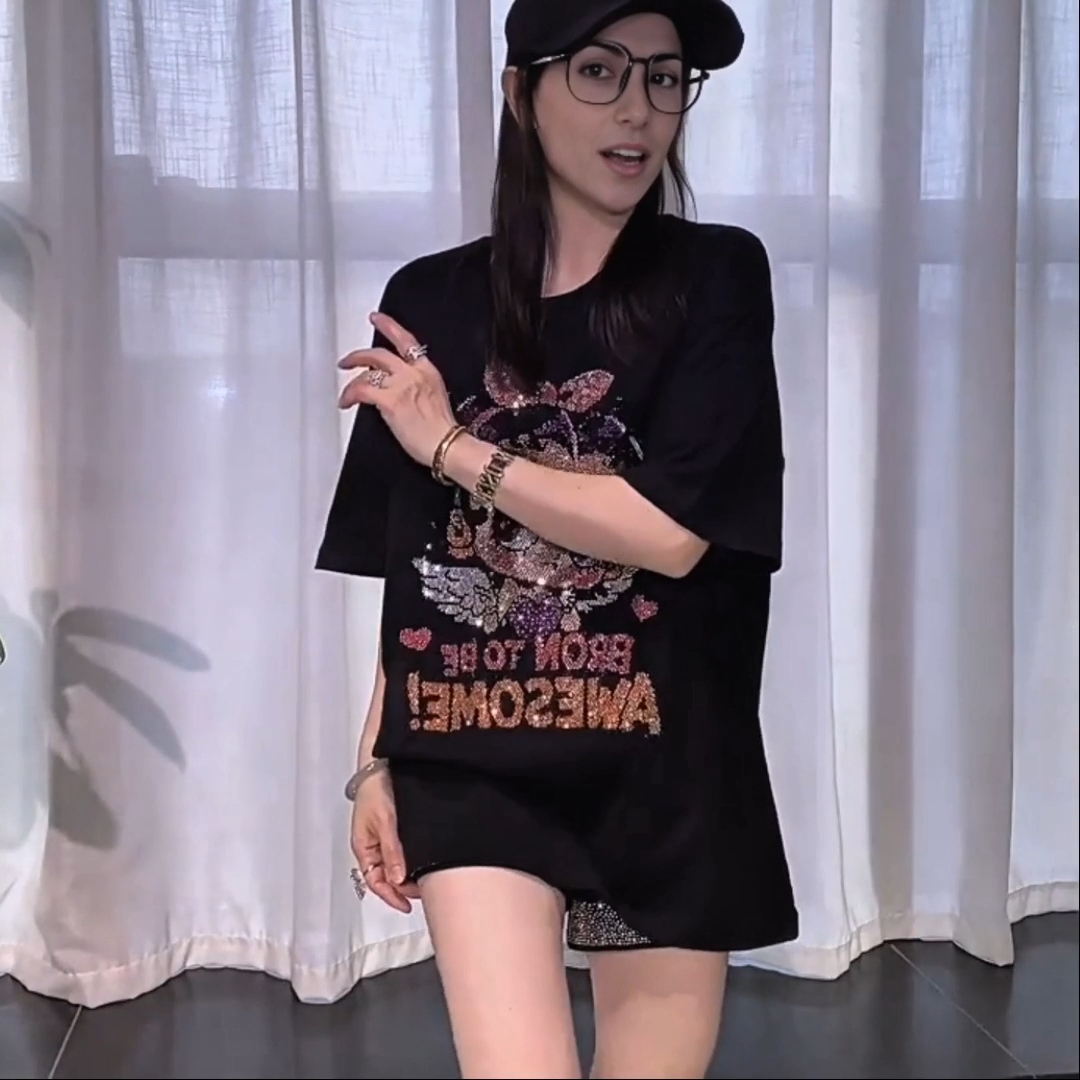 Letter Girl Rhinestone Loose T-shirt - MATCHING MASTER