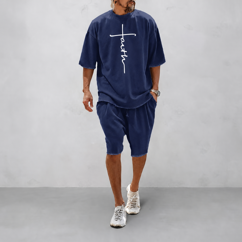 "Faith" Couple 100% Cotton Casual Loose Fit Sports Set - Breathable Moisture-Wicking 2-Piece Tracksuit