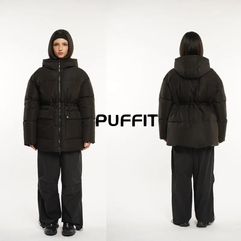 Ladies' Mid Length Puffer Jacket Hood