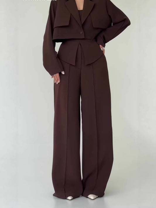 BundleWear™ Tri-Piece Power Suit | Cropped Blazer, Camisole & Peplum-Waist Palazzo Trousers