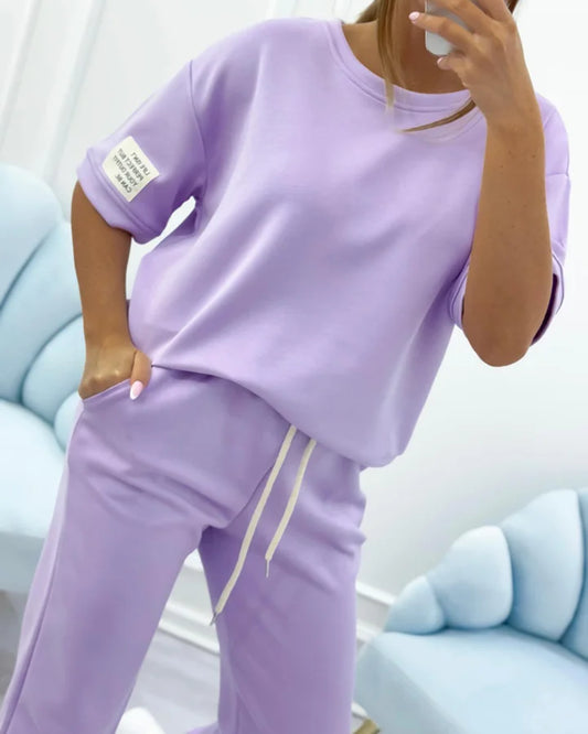 Ladies' casual set with a solid top and pants - MATCHING MASTER