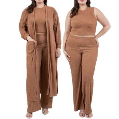 Heavenly Comfort Collection - 3 Piece Set Tank Top Pants & Cardigan Casual Outfit for Women Comfortable Stylish Clothes