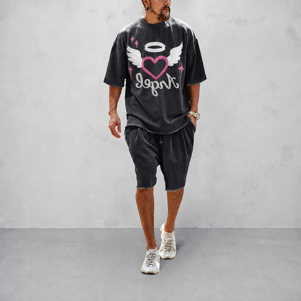Couple 100% Cotton Casual Loose Fit Sports Set - Breathable Moisture-Wicking 2-Piece Tracksuit