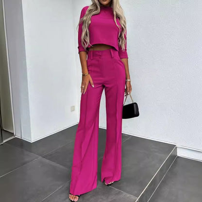 Solid-Color Jacket and High-Waisted Straight-Leg Pants - MATCHING MASTER