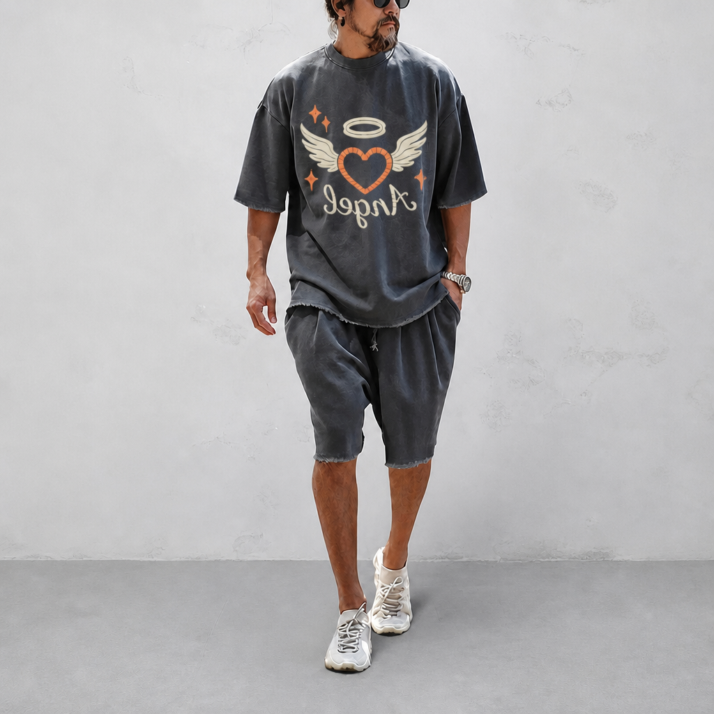 "Angel of Love"Couple 100% Cotton Casual Loose Fit Sports Set - Breathable Moisture-Wicking 2-Piece Tracksuit