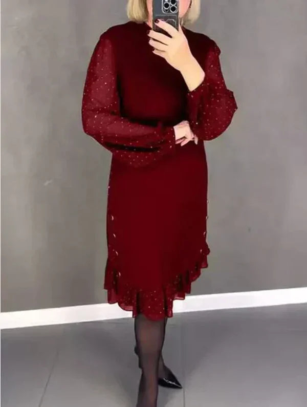 🔥While supplies last, 49% off!🎉Women's dress with a round neckline and solid-color rhinestones - MATCHING MASTER