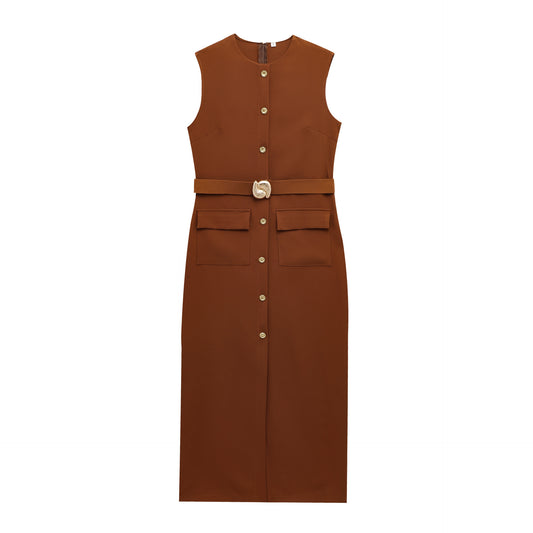 Sleeveless round neck dress (with belt) - MATCHING MASTER