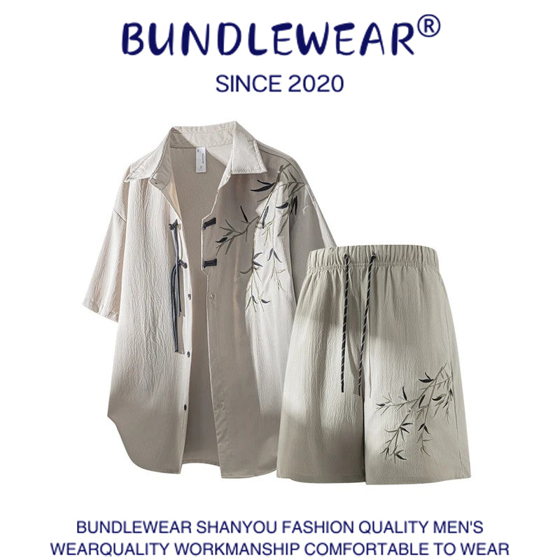 Bamboo embroidery men's loose suit