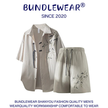 Bamboo embroidery men's loose suit