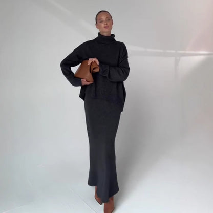 Ladies' High-neck top and fitted A-line skirt two-piece set